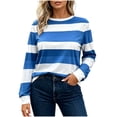thumbnail image 2 of ZHYou Womens Long Sleeve Tops Striped Crew Neck Baggy Fit Color Block Casual Pullover Shirts for Daily Wear,Blue,Size XL, 2 of 7