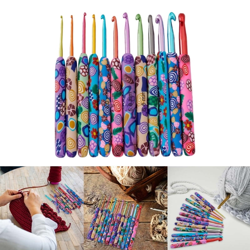 Zecic 12 Pcs Crochet Hook Set 2.0mm-8.0mm Crochet Needle Ergonomical Crochet Needle Colorful Knitting Needle for Craft Project