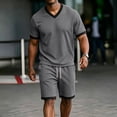 thumbnail image 3 of Gytharion 2 Piece Summer Tracksuits for Men V Neck Short Sleeve Shirt with Drawstring Elastic Waist Shorts Sets Soild Color Athletic Outfits, 3 of 8