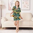 thumbnail image 6 of FORMRS Kids Short Sleeve Top and Pants Pajama Set Unisex Satin 2-Piece Sleepwear, Sizes 13-14Y, Floral Black Cats Pattern, 6 of 8
