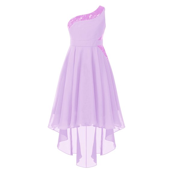 CHICTRY Girls One Shoulder Chiffon Bridesmaid Dress Sleeveless Pleated Wedding Birthday Party Gown Lavender 12