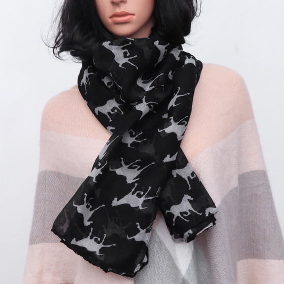 Masteelf Black Voile Horses Scarf Lightweight Women Long Shawl for Everyday Wear and Gifts 71 x 35 Inches