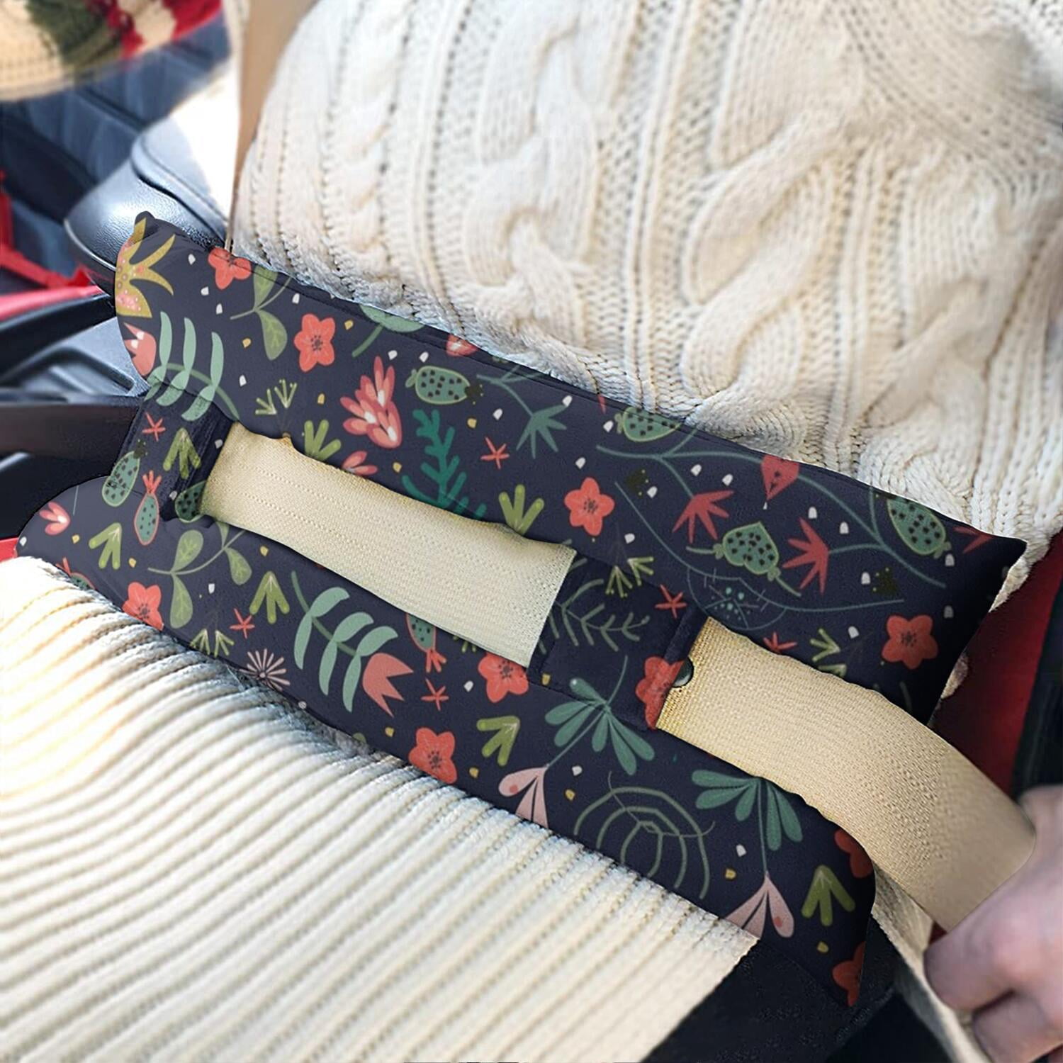Romantic Floral Print Mastectomy Car Pillow - Soft Seatbelt Cushion After Breast Surgery