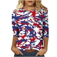 thumbnail image 2 of BADHUB Fourth of July Women American Flag Patriotic 3/4 sleeve Shirt Independence Day Star Stripes T Shirt Round Neck Blouse, 2 of 5