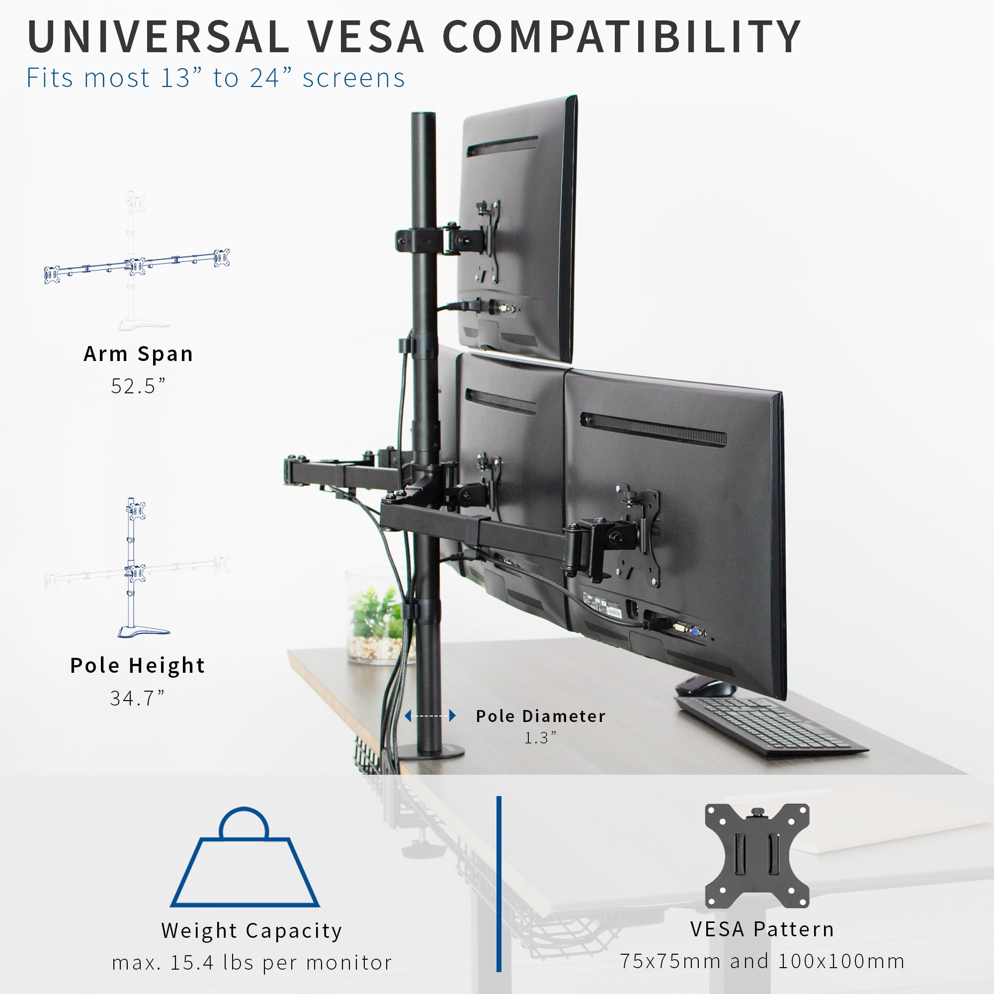 VIVO Quad Heavy Duty 13" to 24" Monitor Desk Mount | 3 + 1 Stand Holds 4 Screens