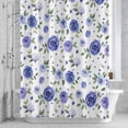 thumbnail image 3 of Farmhouse Flower Shower Curtain for Bathroom Decor, Blue Floral Leaf Country Simple Texture Waterproof Fabric Shower Curtain, 54"x78" Set with 12 Hooks, 3 of 9