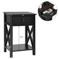 thumbnail image 2 of Gymax Ensemble de 2 Tables de Chevet Canapé Table d'Appoint X-Design avec Tiroir Étagère Marron, 2 of 10
