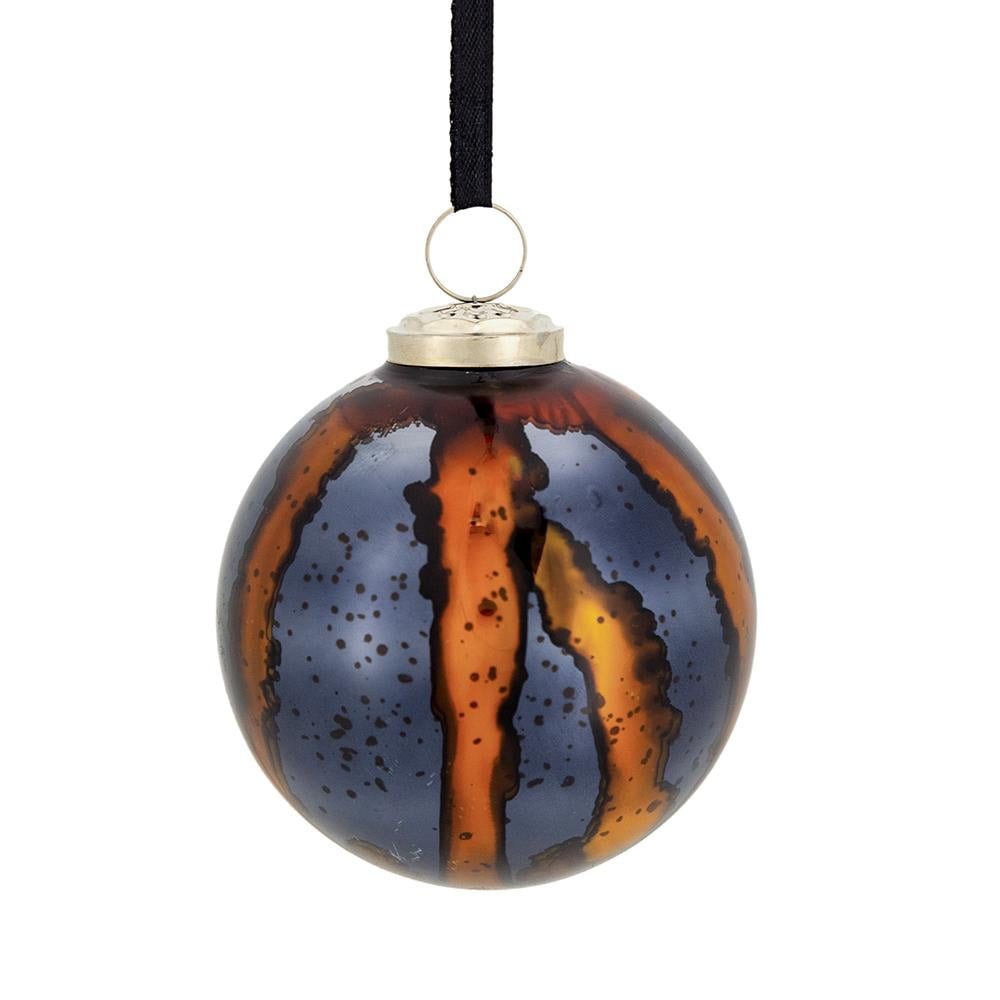 Set of 6 Black and Gold Glass Christmas Ball Ornaments Brass Cap Speckled Finish Tree Garland Decor