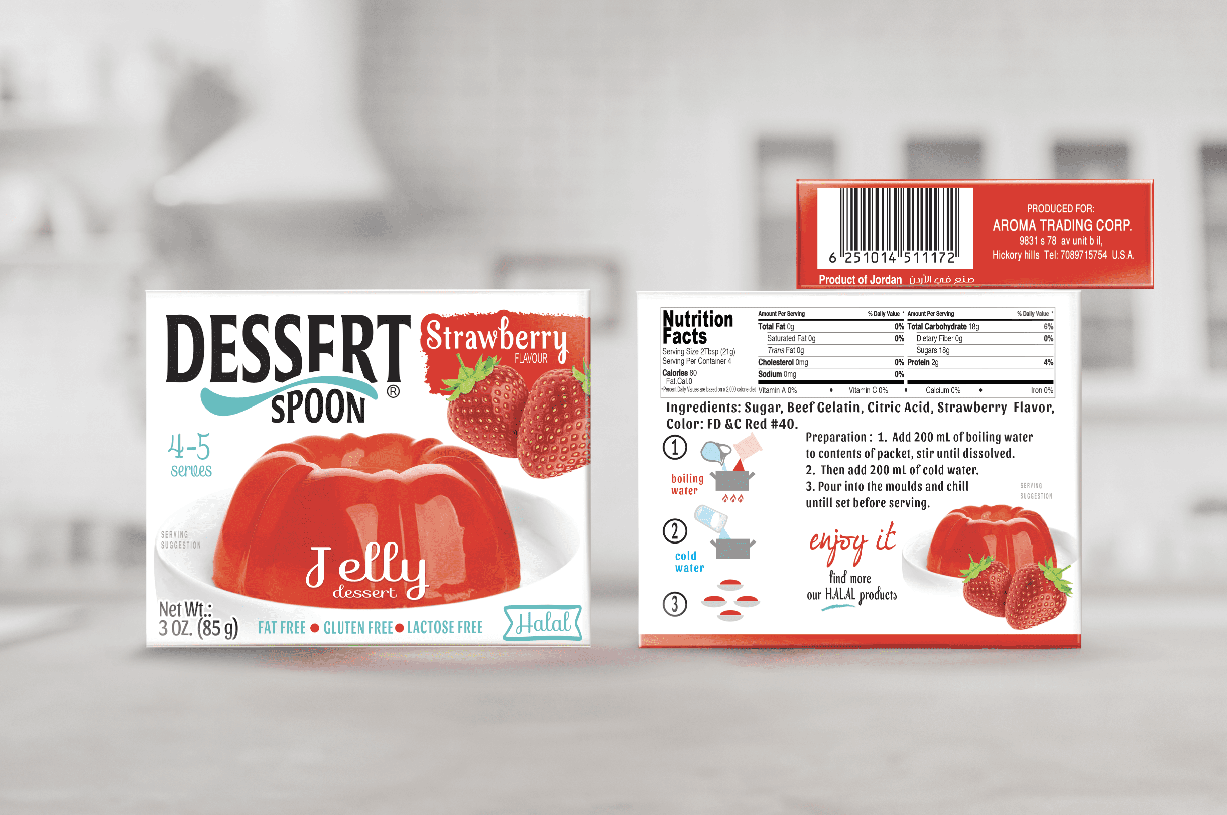 Jello Dessert Spoon Strawberry Flavor (Halal) Value Pack of 4 3oz ea