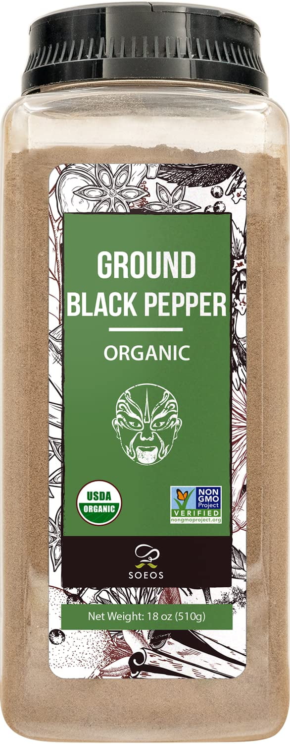 Soeos Organic Ground Black Pepper, 18oz (510g), Fresh Black Pepper Powder, Ground Black Peppercorns