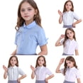 thumbnail image 7 of Girls' Short Sleeve Stand Collar T-Shirt Solid Color Button Down Blouse with Bow Detail for School Uniform and Casual Wear, 7 of 7