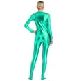 thumbnail image 4 of YONGHS Women's Shiny Holographic Unitard Zentai Jumpsuit Mock Neck Zipper Front Bodysuits Catsuits Green XL, 4 of 7