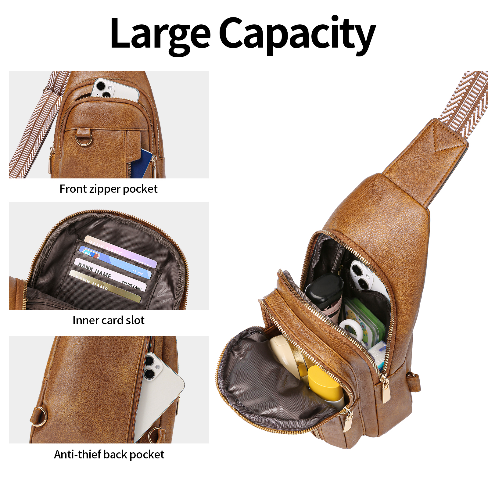GAEKEAO Sling Bag for Women Crossbody Bags Fanny Pack Vegan Leather Chest Bag Travel Shoulder Belt Purse Backpack Gifts