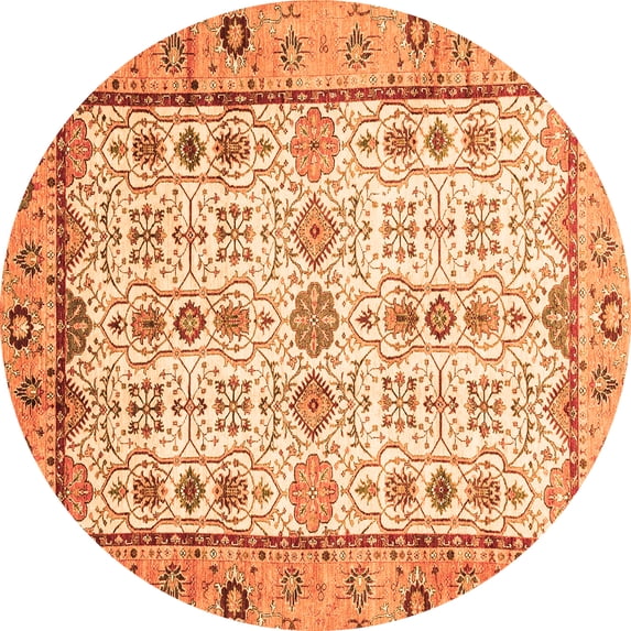 Ahgly Company Indoor Round Abstract Orange Modern Area Rugs, 8' Round