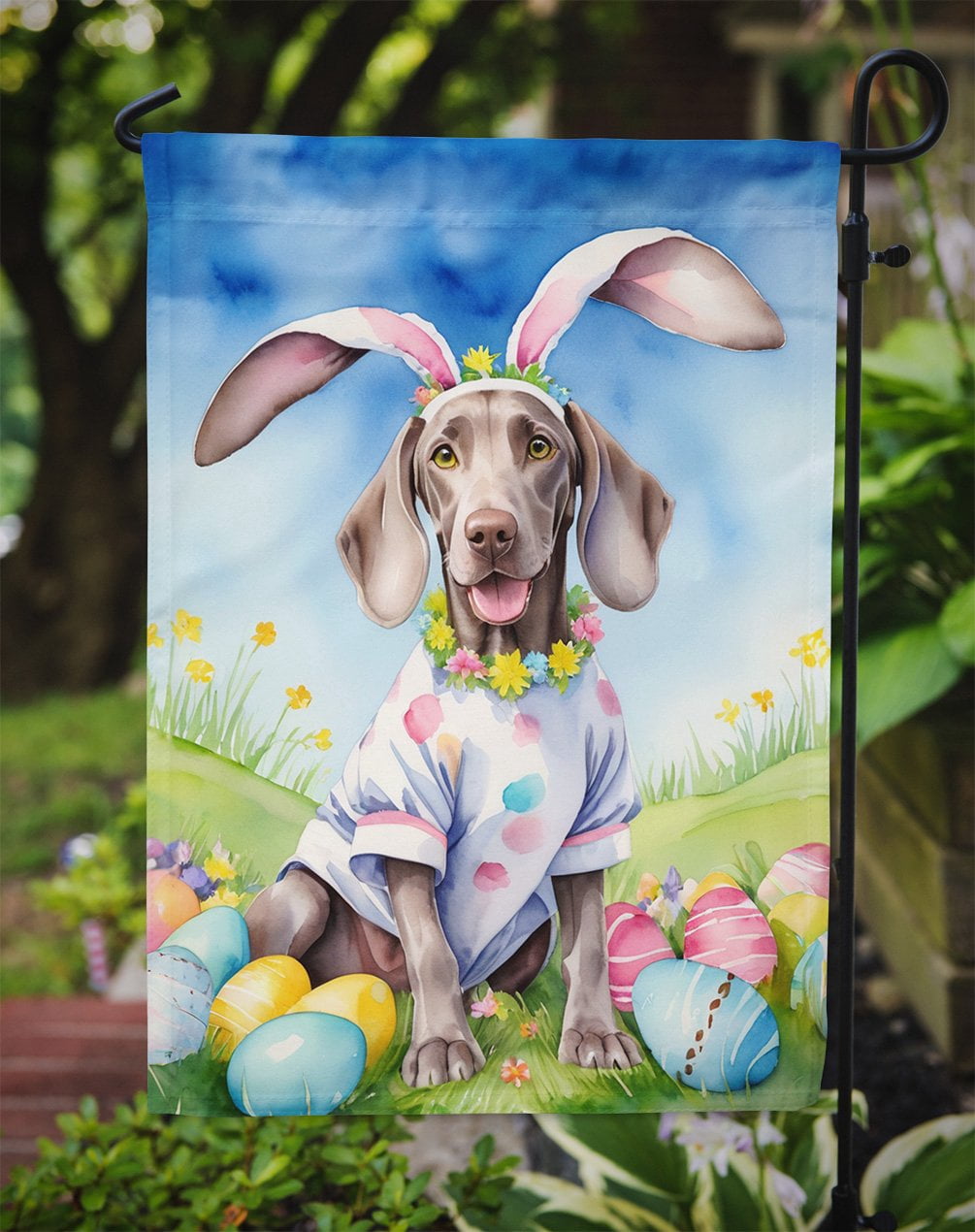Weimaraner Easter Egg Hunt Garden Flag 11.25 in x 15.5 in