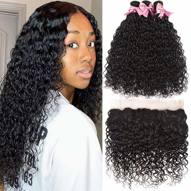 Brazilian Human Hair Water Wave Bundles With Frontal Unprocessed Virgin Brazilian Hair Extensions Human Hair Bundles Natural Color Brazilian Human Hair Water Wave Bundles With Frontal Unprocessed Virgin Brazilian Hair Extensions Human Hair Bundles Natural Color