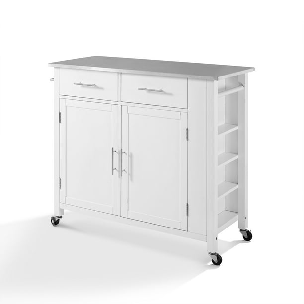 Savannah Stainless Steel Top Full Size Kitchen Island Cart White Com Savannah Stainless Steel Top Full Size, Stainless Steel Kitchen Island Cart