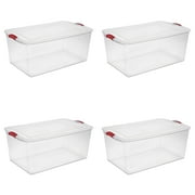 Sterilite Large Storage Bin, 105 Quart Clear Plastic Storage Bin with Latch Lid, Red, Pack of 4