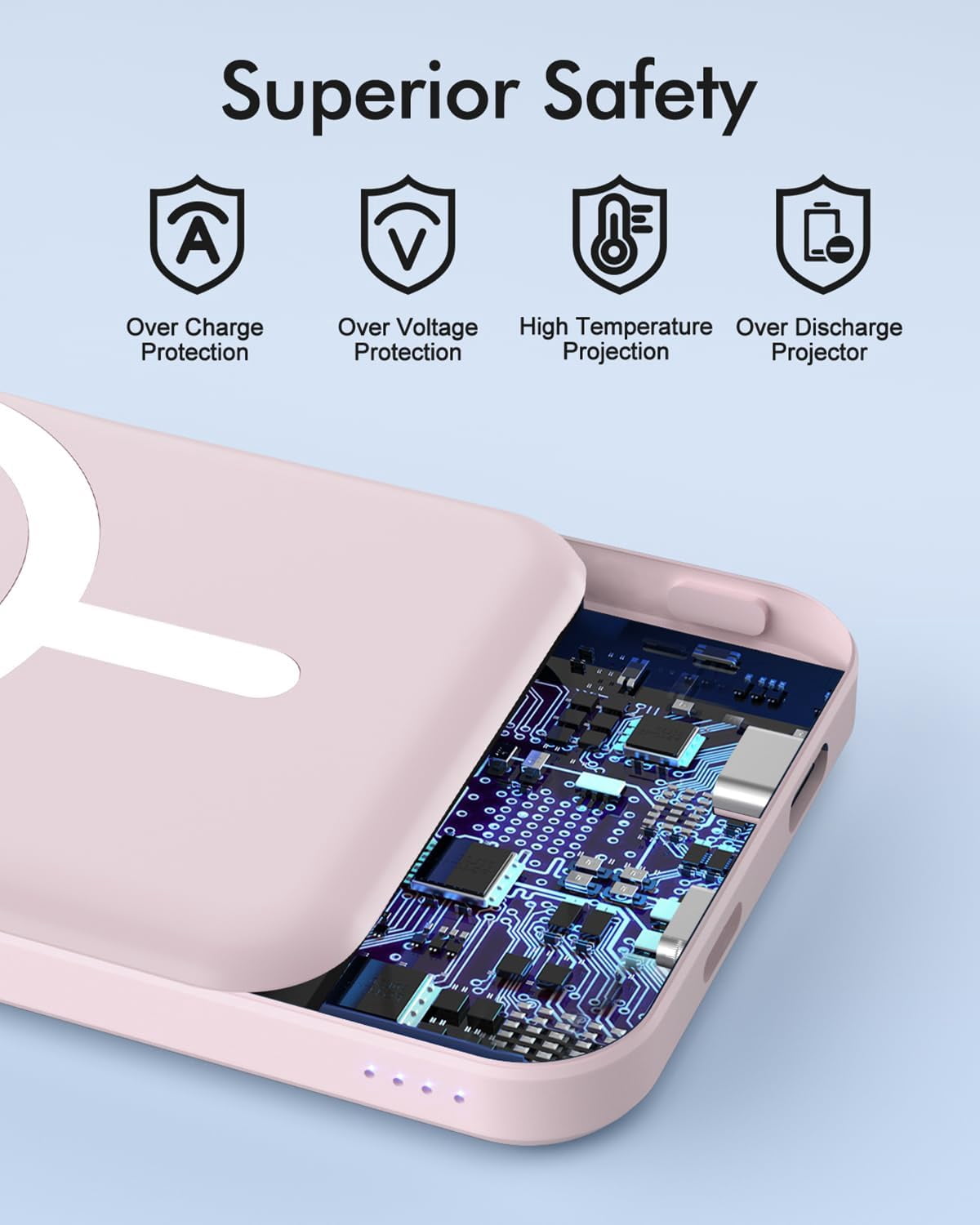 General for Magsafe Battery Pack, 5000mAh Magnetic PowerBank with Type-C Cable 20W PD Fast Charging Lighting Input Wireless Charger for iPhone 17/16/15/14/13/12/ All Series-Light Pink