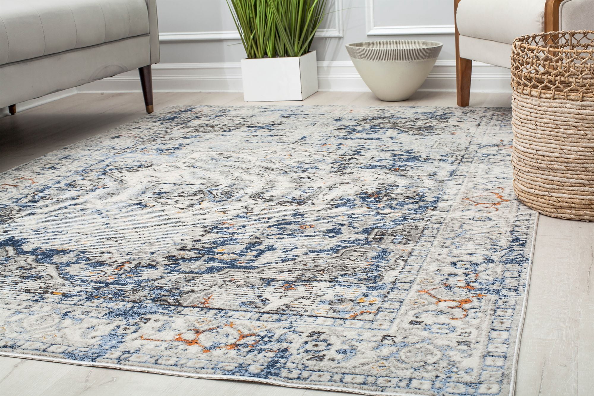 Rugs America Preston PS20A Blue Sailing Transitional Vintage Gray Area Rug, 2'6" x 4'