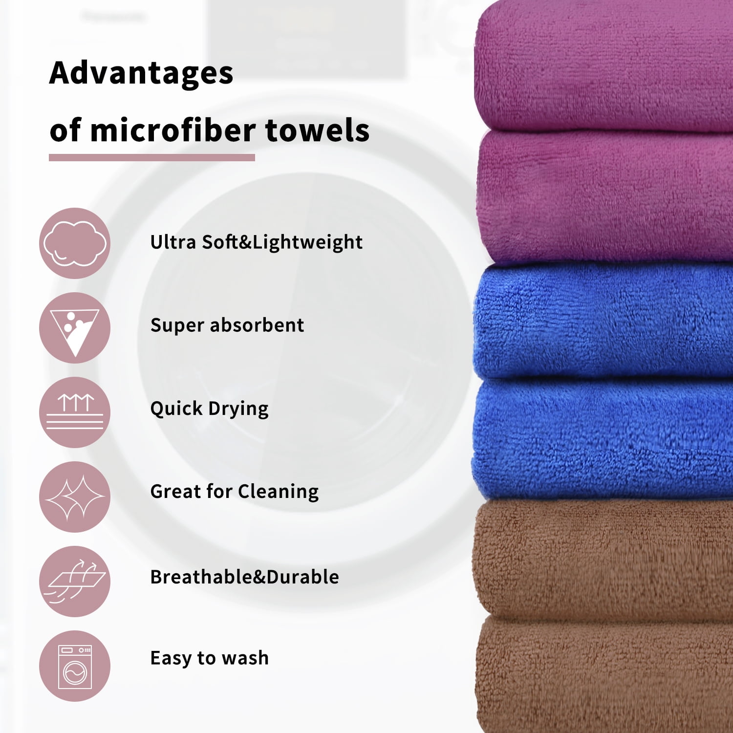 NC Microfiber Bath Towel Set of 6 - Soft Absorbent Hotel Bathroom Towels, Purple,Blue,Brown