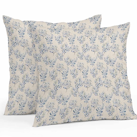 Throw Pillow Covers 16x16 Inch Set of 2, Rustic Blue Leaves Waterproof Outdoor Pillow Covers, Farmhouse Botanical Beige Decorative Cushion Pillowcases for Couch, Sofa, Bed, Garden, Patio