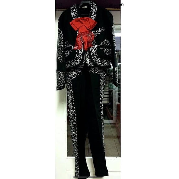 Men's Mariachi Charro Suit Set Mexico Folklorico Black/ Silver Small