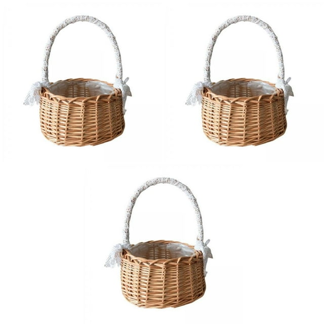 3 Cestas de Mimbre Rústicas Hechas para Almacenamiento de Flores, Soporte para Plantas de Mimbre