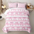 thumbnail image 2 of Manfei Teens Kawaii Ribbon Bow Tie Quilt Full,Girls Geometric Stripes Full Bedspread Sets, 2 of 7