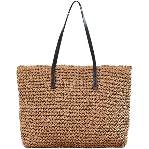 PIKADINGNIS Women Straw Woven Tote Large Beach Handmade Weaving Shoulder Bag Purse Straw Handbag