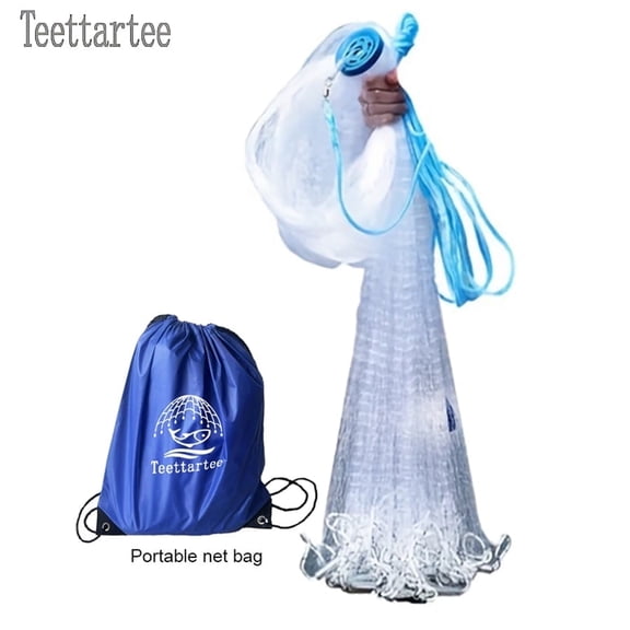 Teettartee Fishing Hand-Cast Net-No Ring, Diameter-240cm/8FTwith mesh hole 2.6cm , Nylon Lines Throw Fishing Net American White net
