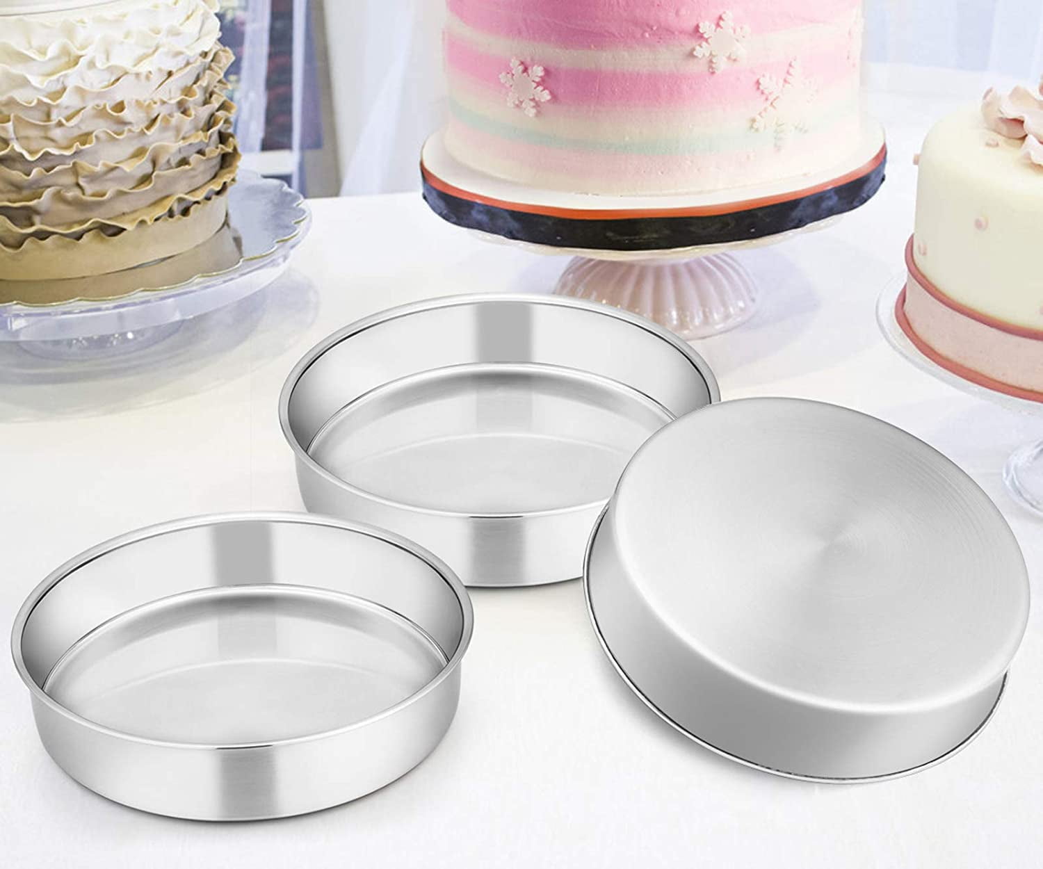Vesteel Stainless Steel Cake Pan Set of 3 (4/6/8 inch), Small Medium Round Layer Cake Baking Pans for Tier Smash Cake, Size: Dimension: Large - Inner