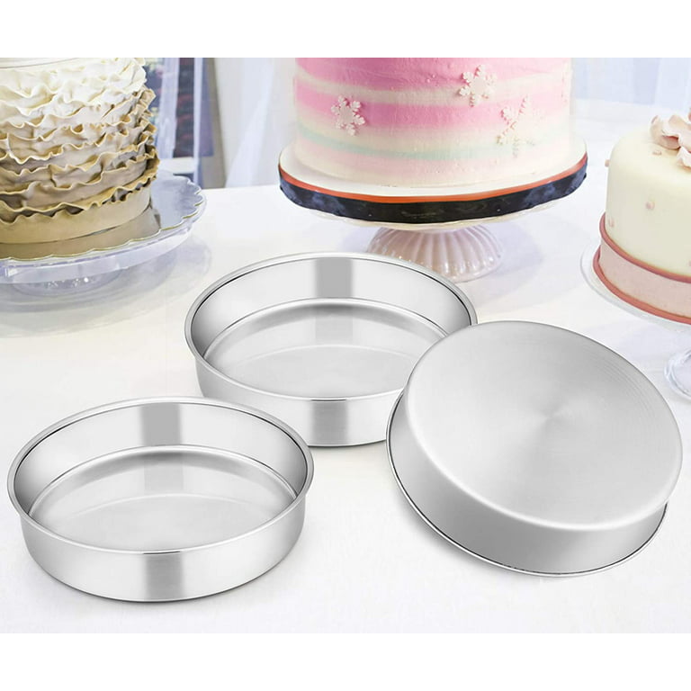 Choice 3 Deep Round Straight Sided Aluminum Cake Pan Set - 6, 8, and 10