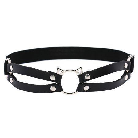 

Japanese and Korean soft girl sexy cat garter belt net red street shooting leg ring nightclub bar PU leather leg circumference garter clip black one size fits all