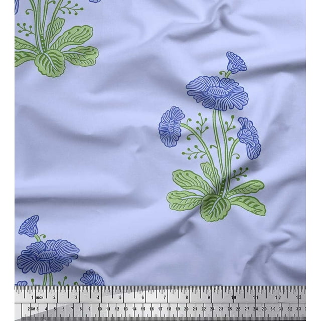 Soimoi Poly Georgette Fabric Leaves & Floral Block Print Sewing Fabric Yard 52 Inch Wide