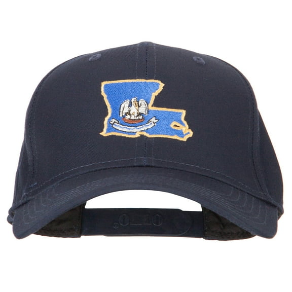 Louisiana State Flag Map Embroidered Solid Cotton Pro Cap - Navy OSFM