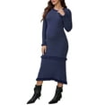 thumbnail image 2 of INSPIRE CHIC Women's Maternity Sweater Dress Stripped Ruffle Winter Warm Stretchy Knit Long Sleeve Maxi Dresses Blue X-Large, 2 of 6