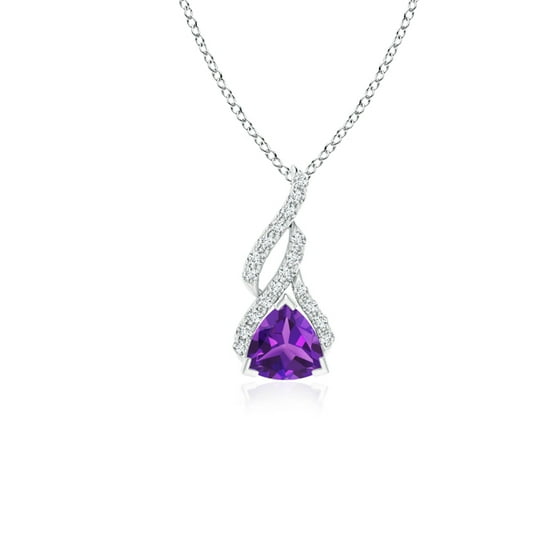 February Birthstone Pendant Necklaces Trillion Amethyst Solitaire February Birthstone Pendant Necklaces Trillion Amethyst Solitaire With Diamond Swirl In 14k White Gold 5mm Sp0158amd Wg Aaaa 5
