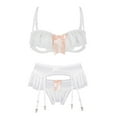 thumbnail image 1 of Net Gauze Ruffled Transparent Dew Open File Lingerie Set and Transparent Garters, 1 of 5