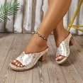 thumbnail image 4 of Rokment Ethnic Vintage Orthopedic Dress Sandals for Women 2026 Beach Summer Boho Leather Platform Chunky Block High Heels Slip on Casual Heeled Dressy Slides White Size 7.5, 4 of 8