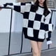 thumbnail image 1 of Suéter grueso de cuadros de invierno para mujer, suéter de punto flocado de manga larga holgado coreano elegante a la moda, 1 of 5