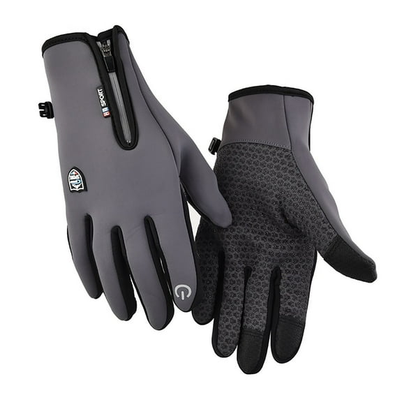 Xfvqtps Mens Reflective Zipper Gloves Touch Screen Plush Thick Warm Windproof Waterproof Non-Slip Fishing Running Cycling Driving Hiking Work Gloves Gray