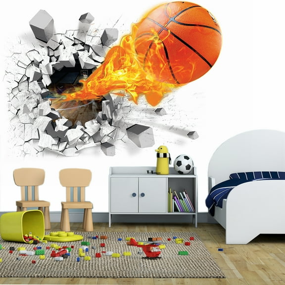U-Shark 3D Self-Adhesive Flaming Basketball Wall Decals