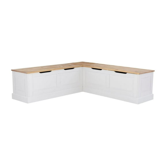 Homestock Antique Two Tone Breakfast Nook, Natural And White Finish, 16.5"D X 62.4"W X 18.25"H, Engineered Wood Finish, 2 Seating Capacity, Ample Space - Length:151-Length:151