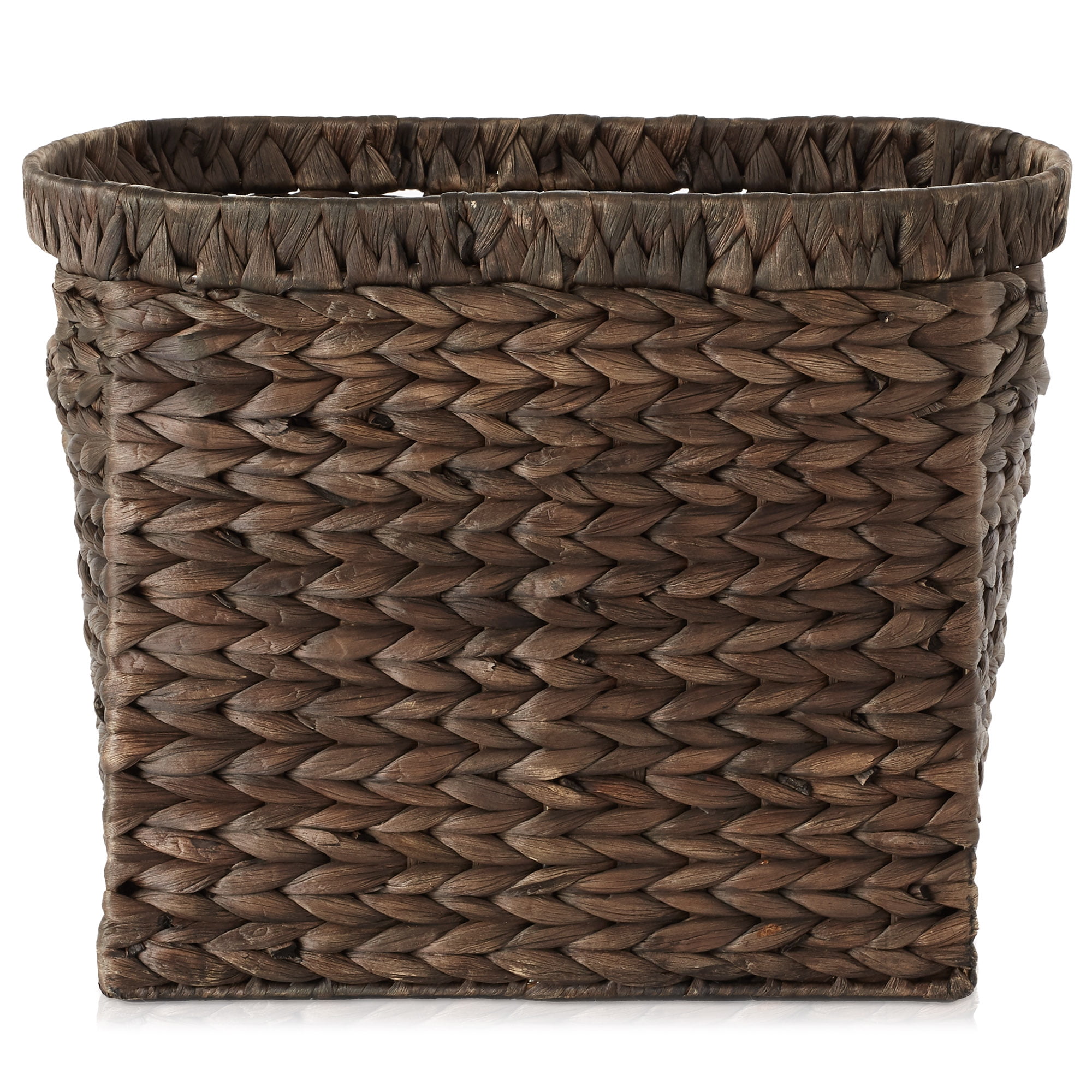 Casafield Magazine Holder Basket with Handles, Espresso Dark Brown - Oval Water Hyacinth Storage Bin for Bathroom, Home Office