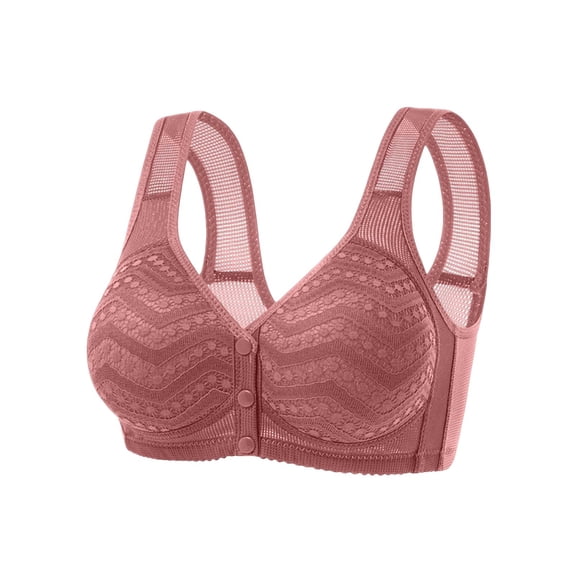XUNKUSGA Wireless Front Closure Bra for Women Scalloped Lace Side Bust Support Plus Size Minimizer Bras with Wide Mesh Shoulder Straps for Large Bust & Seniors,Brown,S