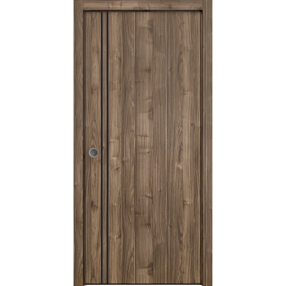 Sliding French Pocket Door 18 x 80 inches with | Planum 0016 Walnut with Frosted Glass | Kit Trims Rail Hardware | Solid Wood Interior Bedroom Sturdy Doors