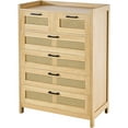 thumbnail image 2 of KFFKFF Rattan 5-Drawer Dresser, Contemporary Wooden Closet Organizer with 5 Compartments, Bohemian Style Rattan Storage Dresser with Robust Handles & Legs, Ideal for Bedroom, Lounge & Corridor, 2 of 10