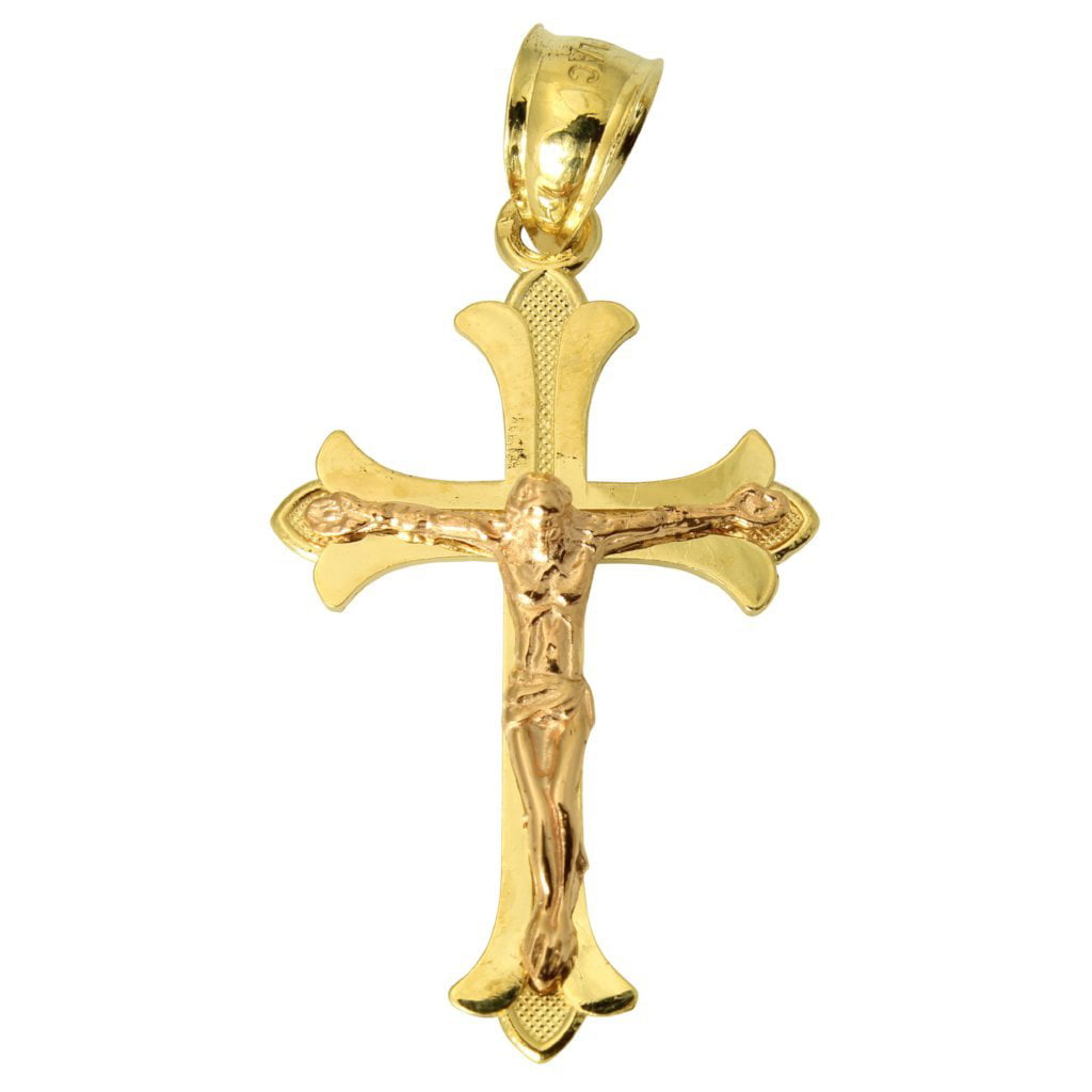 Jesus Halo Crucifix Pendant Solid 14k Yellow Rose Gold Celtic Cross Charm