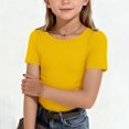 thumbnail image 3 of Dwellite Short Sleeve Shirts for Girls Crewneck T-Shirts Summer Tops Basic Tees 3-14 Years Yellow 120, 3 of 8